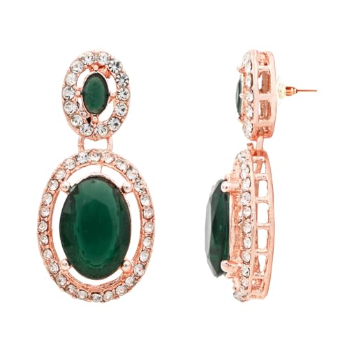 Image of I Jewels Rose Gold Plated Stylish Design Crystal Diamond Necklace & Earrings Jewellery Set for Women