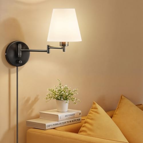 Image of VONLUCE Wall Sconce Set of 2, Plug in & Swing Arm Wall Lamps, Black Finish