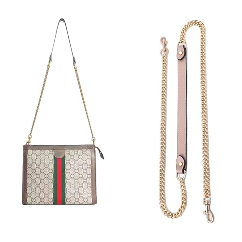 Image of jiesinlov Purse Leather and Chain Bag Shoulder Strap Replacement Crossbody for Handbags,43 Inches in Length(Gold-pink)