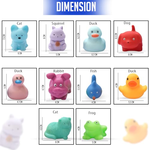 Image of Amazon Brand - Jam & Honey Baby Bath Toy Set of 10 for Toddlers I Colorful Combo of Farm Animals I Floating Bath Chuchu Toys (Multicolor)