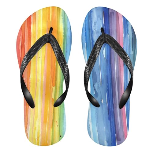 CEBUGI Unisex Flip Flop -Flat Sandal -NonSlip Couple Slippers -Natural Rubber Foam Soles Ultimate Comfort and Durability for Indoor Outdoor|Watercolor Rainbow Stripes