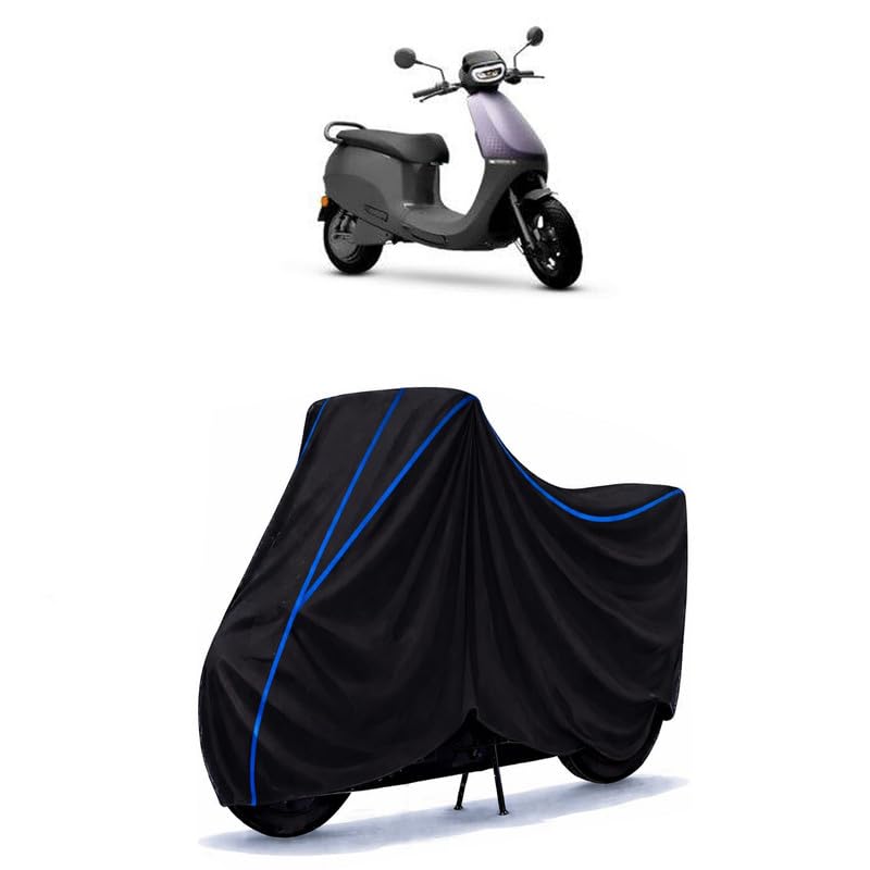 Image of Scooty Cover Water Resistant for S1 Air | Universal Scooter & Bike Cover | Heavy Duty UV Protection | Dust, Rain & Scratch Protection | Elastic Fit All Weather Indoor Outdoor | Black with Blue Piping