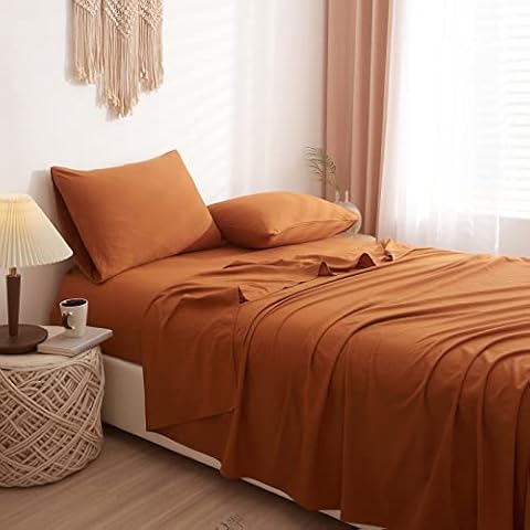 BuLuTu Pumpkin Sheets Full Size Sheet Sets 4 Piece Rust Hotel Luxury Bed Sheets Breathable Extra Deep Pocket Washed Microfiber Sheets Full Size Super Soft Fade Resistant and Machine Washable Cover