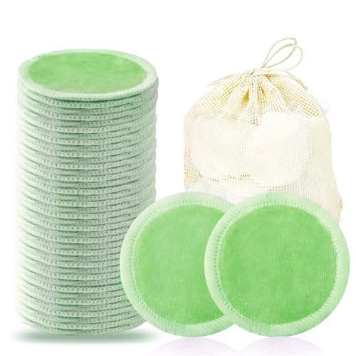 wegreeco 40 Pack Reusable Makeup Remover Pads, Washable Reusable Cotton Rounds Pads for Face, Makeup Remover Cloths for All Skin - (Grass-Green)