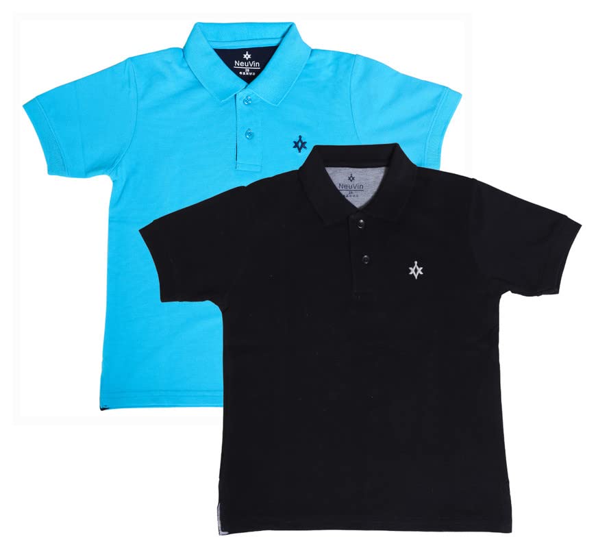 Image of Boys Cotton Matty Polo T-Shirt Combo - Pack of 2, Soft Textured Fabric, Half Sleeves, Casual Wear