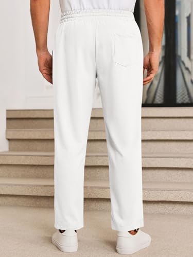 Runcati Mens Casual Pants Drawstring Elastic Waist Lightweight Cropped Linen Pants Summer Yoga Beach Trousers3