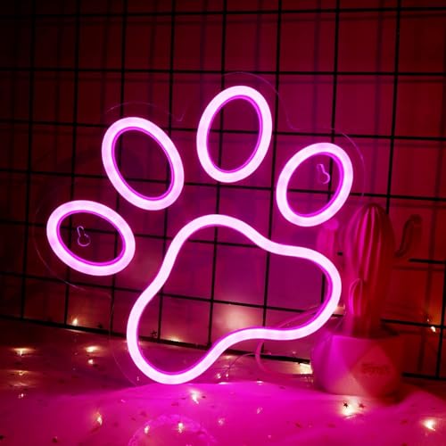 Image of Dog Paw Print Neon Light，Dimmer Dog Led Sign,9.8 * 8.6 Inch Paw Print Neon Sign for Wall Decor,USB Powered Dogs Neon Sign for Kids Bedroom Birthday Christmas Party Gifts(Pink)