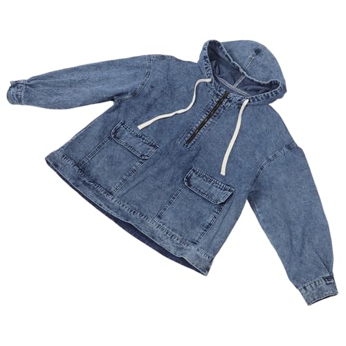 Sweat à capuche en jean demi-zip confortable veste femme manches longues