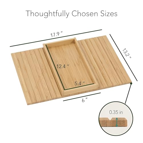 Image of MISHAVI Sofa Armrest Tray - Flexible Wooden Sofa Arm Tray & Integrated Cup Holder - Large Couch Side Arm Wooden Cover for Snacks & Drinks - Fits Round & Square Armrests - Premium Sofa Accessories