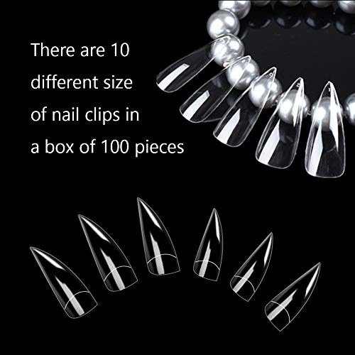 Arofaue 100 Stücke Stiletto Nagelspitzen Halbabdeckung 10 Größen Transparent Natur Farben Nagelkunst für DIY-Nagelkunst… – Bild 3