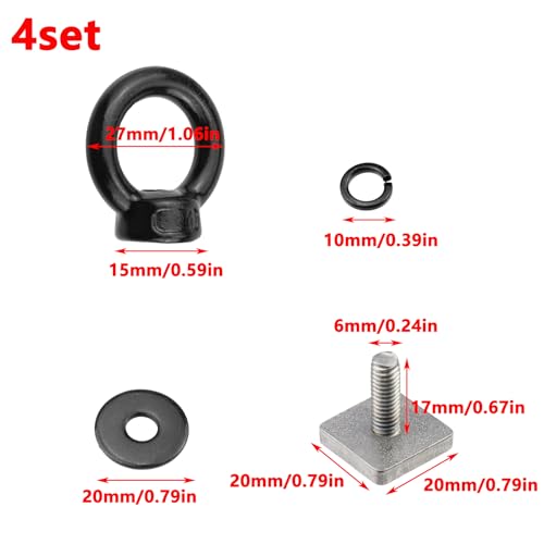Image of Antrader Roof Rack Bolts,M6 T Track Bolts Eye Bolts with Nuts,Black,4Sets | Stainless Steel T Bolt Eye Nut Tie Down Ring for Holding Bungee Cord Rope Hooks