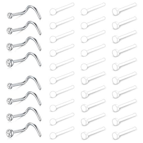 Mayhoop 38 Pcs Clear Nose Studs Set Cover