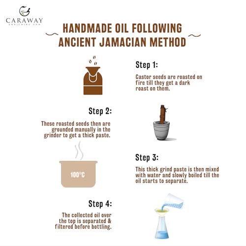 Image of Caraway Jamaican Black Castor Oil for Hair Growth, Eyelash & Eyebrow Care | Cold-Pressed, Pure & Organic | Scalp Massage & Skin Moisturizing | Mascara Kit Included | Face & Skin Care | 100ml / 3.4oz