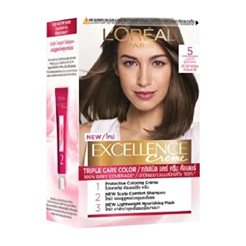 LOreal Paris Créme Hair Colour #5 Natural Light Brown (100% Grey Coverage For Rich Radiant Colour) 1S