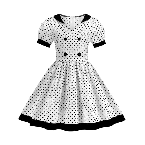 1950s Vintage Dresses for Girls Kids Lapel Collar 50s Polka Dot Dress Double Breasted Audrey Hepburn Rockabilly Swing Dress