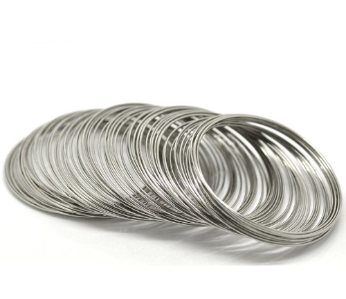 PEPPERLONELY Brand 200 Loop Silver Tone Memory Beading Wire for Bracelet 2-1/8 x 2-3/8 Inch (55MM-60MM)