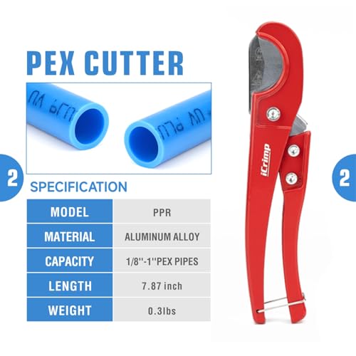 Image of iCrimp 3 /8 to 1 inch Cinch Clamp Crimping Tool Kit, With 1 /2 inch Cinch Clamp Rings(20 Pack) and Brass Fittings(12 Pack), PEX Tubing Cutter
