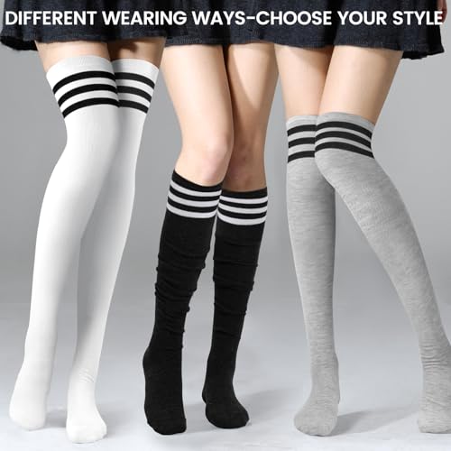 Image of Trifabricy Thigh High Socks for Women, Warm Over Knee High Socks, Extra Long Striped High Boot Stockings for Daily Wear