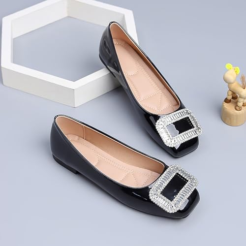 Women's Rhinestones Flats Ballet Shoes Comfortable Square Toe Dressy Casual Slip On Walking Shoes4