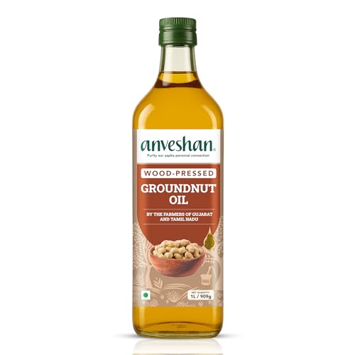 Image of Anveshan Wood Cold Pressed Groundnut (Peanuts) Oil 1 Litre | PET Bottle | Kolhu /Kacchi Ghani /Chekku | Naturally Cholesterol Free | A1 Grade Groundnuts | Rich Aroma & Flavour