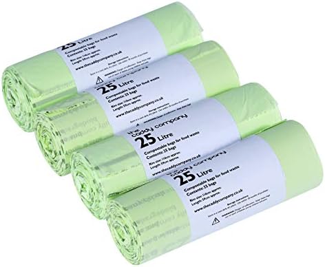 25 Litre x 100 Compostable Caddy Bags - Kitchen Food Waste Compost Liners 25L - EN 13432 - Kerbside Pedal Bin Bags