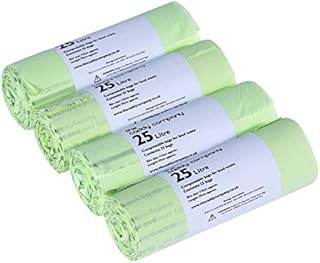 25 Litre x 100 Compostable Caddy Bags - Kitchen Food Waste Compost Liners 25L - EN 13432 - Kerbside Pedal Bin Bags