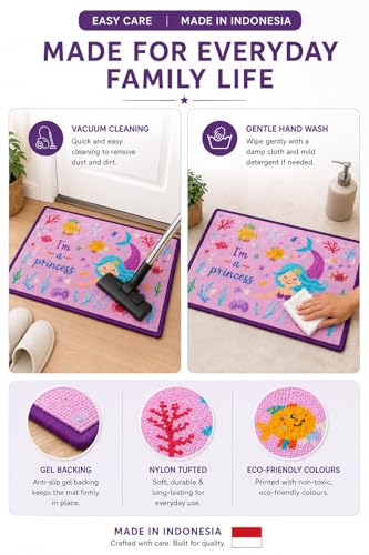 Image of Matz&More Mermaid Kids Floor Mat | 40x60 CM | Purple | Nylon Tufted Gel Baking Anti-Slip | Home School Doormat | Children Play Room Entrance & Child Bedroom