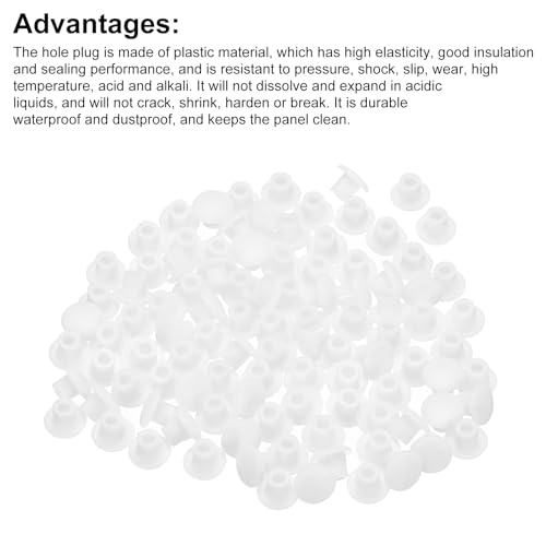 Image of MECCANIXITY 100pcs Plastic Hole Plugs, 5mm (3 /16 Inch) White Screw Caps Cover Snap in Locking Round Button Top Shelf Plugs for Cabinet Cupboard Bookcase License Plate Furniture