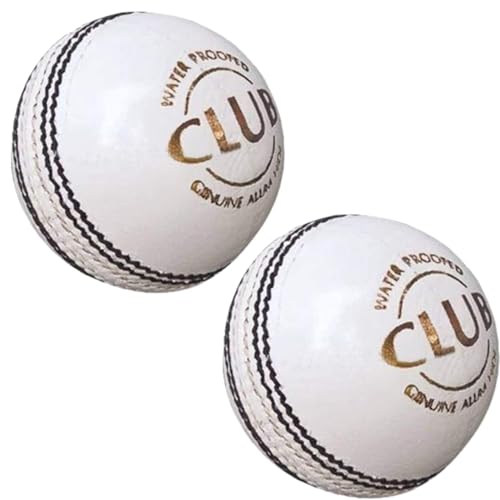 Image of Leather Cricket Ball Pack of 2 | White Hard Leather Cricket Balls | Waterproof Hand Stitched Cricket Ball for Club Match | Durable Leather Ball for Cricket (Pack of 2, White)