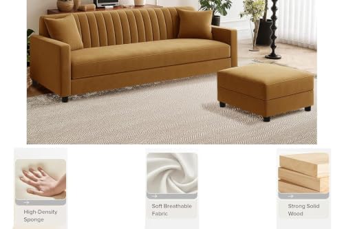 Image of Rosebell Sofa with Ottoman Combo Three Seater Sofa Set with Matching Footrest for Living Room & Office, Guest Room - Golden Color