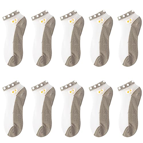 YOLAI 10PC Crystal Transparent Silky Nylon Ankle Socks For Girls Ultra-Thin No Show Elastic Socks For Women