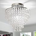 FRIXCHUR 11.8" Crystal Chandelier Chrome Flush Mount Ceiling Light 5 Tiers Raindrops Silver Chandeliers for Bedroom Hallway Living Room,E26 Base