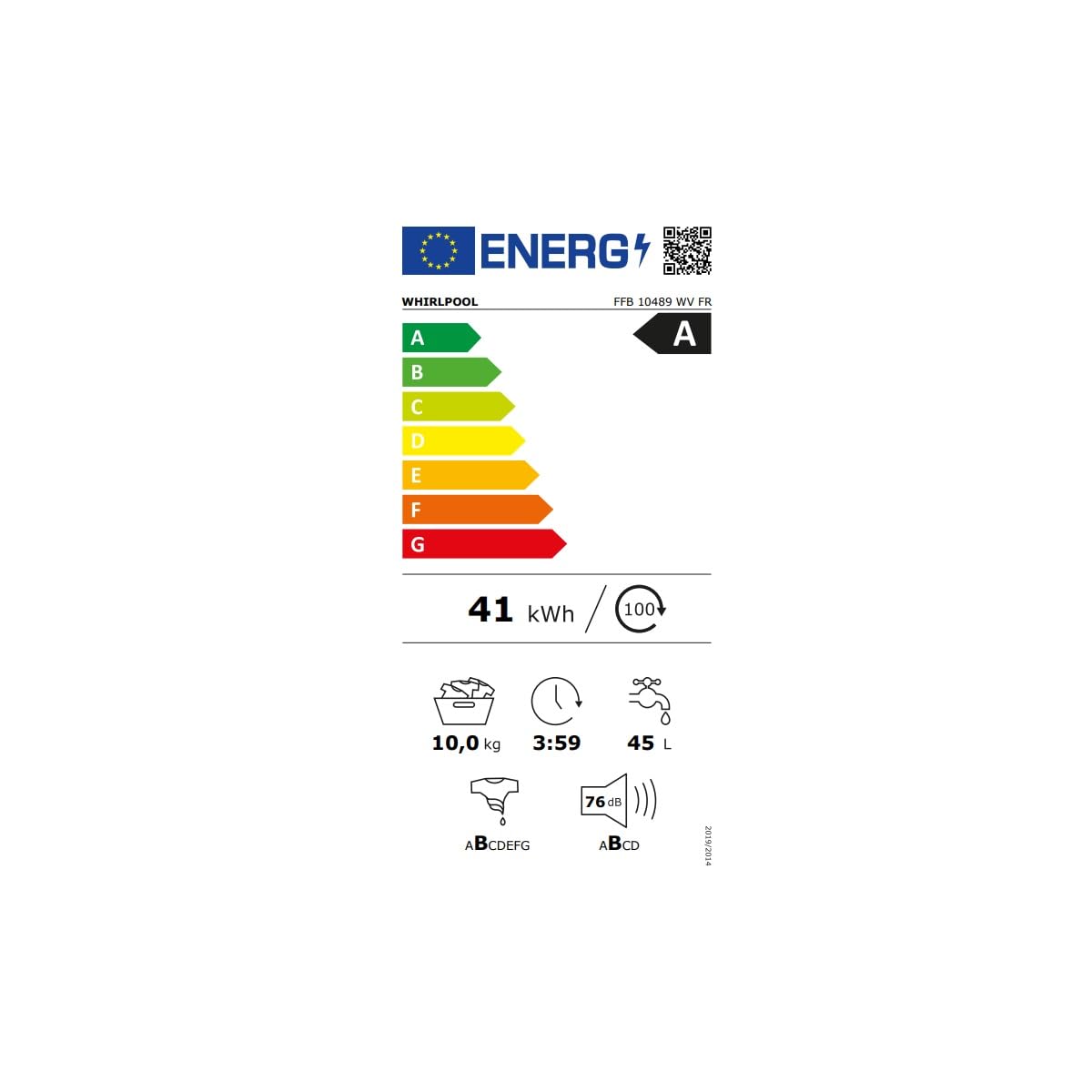 Lave-linge frontal 10 Kg 1400 Tours/min Blanc - FFB10489WVFR