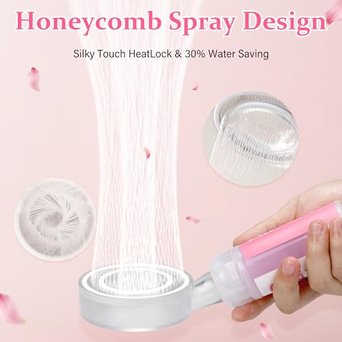 Regadera con aromaterapia y mano libre para ducha: filtro de alta presión para piel y cabello más suaves, filtro para agua dura con fragancia de cedro leñoso (rosa) miniatura 3