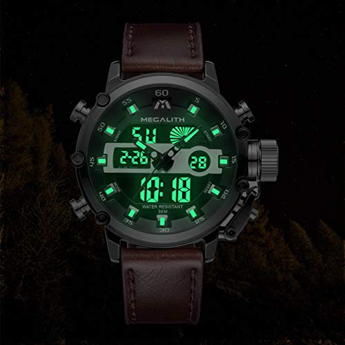 MEGALITH Mens Watches Digital Military: Sport Waterproof LED Dual Time Analog Wrist Watch Tactical Multifunctional Date Alarm Stopwatch