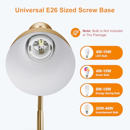 Image of LEPOWER Metal Desk Lamp, Adjustable GooseNeck Reading Light for Bedroom | Compact & Sturdy, Space-Saving for Bedside & Dorm, E26 Table Lamp, Eye-Caring, Ldeal for Study, Office, Back to School