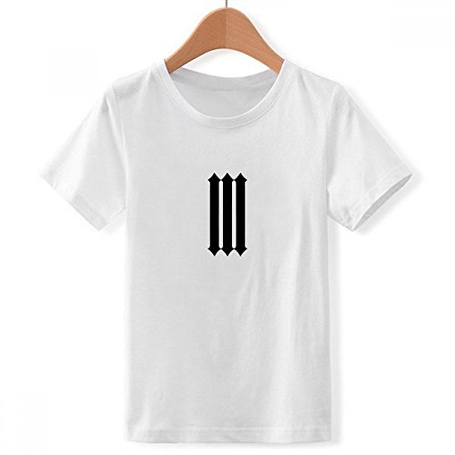 T-Shirt Blanc Garçon XX-Grand Col Ras du Cou Imprimé Chiffres Romains Silhouette Noire