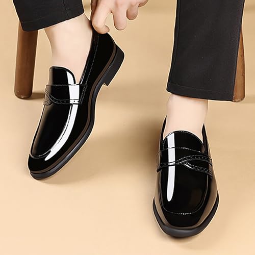 Men's Patent Leather Slip On Brogue Loafers Classic Pointed Toe Non Slip Tuxedo Dress Shoes for Party Wedding Business Formal Casual Occasions4