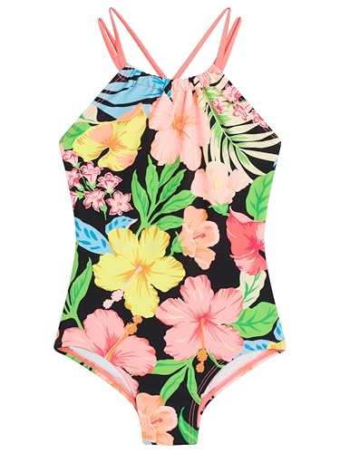 Kanu Surf Girls' Jasmine Beach Sport Halter One Piece Swimsuit, Darcy Multi