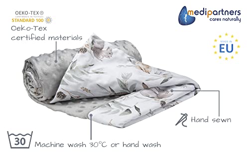 Medi Partners Baby Blanket Newborn Pram Soft 100% Cotton 75x100 Cot Toddler Comfort universal Cuddly Fluffy Crawling Plush bilateral Blankets (Deer in the leaves with grey Plush) - Image 2