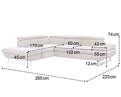 Mivano Ecksofa Prestige, Modernes L-Form-Sofa mit Ottomane, Kopfstützen und Armlehne verstellbar, 265 x 74 x 223, Strukturstoff, braun – Bild 4