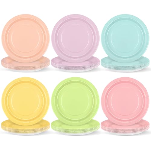 Kochorie 72 Pieces Pastel Rainbow Paper Plates 7 Inch Bulk Paper Plates Disposable...