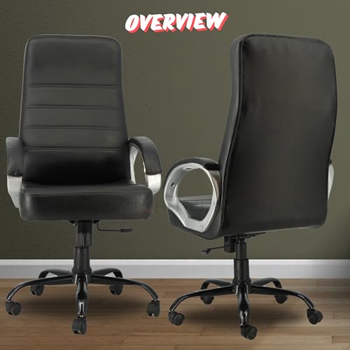 Image of NEWTURN� Rolex High-Back Ergonomic Office Chair - Premium Leatherette, Rolling, Tilt, Chrome Base, 2-Yr Warranty, Study, Work, WFH Comfort