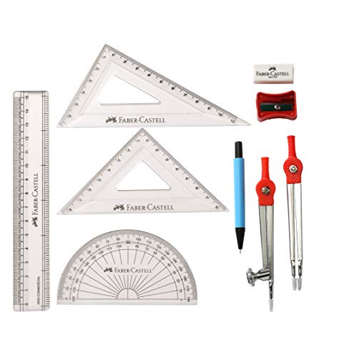 Image of Faber-Castell 48 Triangular Colour Pencils & Sphere, Mathematical Drawing Instrument Box & Aquarelle Full Length Water Color Pencils - 48 Shades