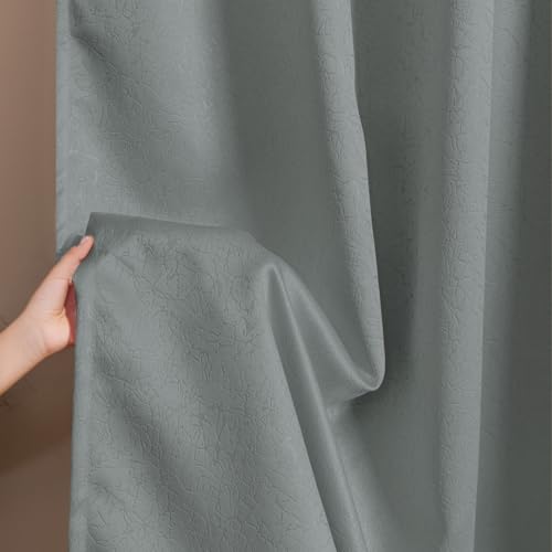 Image of HOMEMONDE 100% True Blackout Curtains 5 Feet Window - Single Piece Curtain, Embossed Panels Light Block Thermal Insulated & Noise Reducing Top Style Rod Pocket Curtains (Abstract Grey, 60Inch)