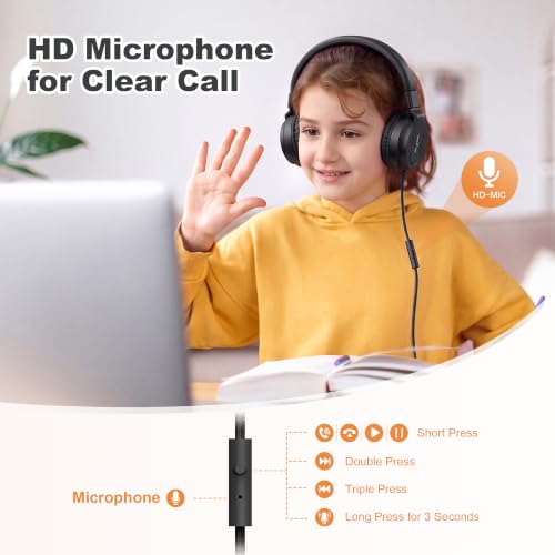 Image of AILIHEN I35 Kids Headphones for School with Mic, 93dB Volume Limited, Black | Wired On Ear Headphones for Boys Girls, Foldable Lightweight Headphone for Classroom Learning & Entertainment Travel Computer