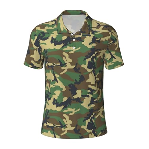 Green Military Camo Print Polo Shirts Breathable Comfortable Men's Short Sleeve Summer Fathers Day More