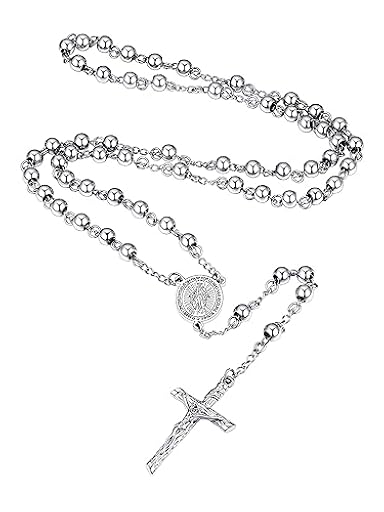 Supcare Cadena Rosario Hombre Collar Rosario Santa María Acero Inoxidable Colgante Cruz Jesucristo Collar Religioso Católico Joyería Cristiana Oración Rezo Misa Regalo Familia | Ya disponible en tu tienda friki favorita! En mundofriki.es!