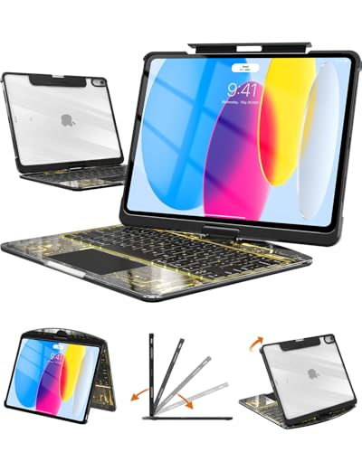 Image of Transparent Keyboard Case with Trackpad for iPad 11th Gen A16 (2025) & 10th Gen 10.9 inch (2022), 7-Color Backlit Wireless Bluetooth Keyboard with 360 Rotating Stand & Pencil Holder, Black