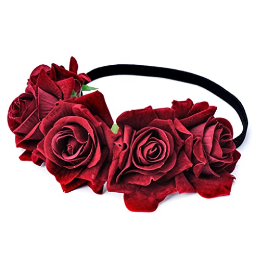 Diadema de Flores de Rosa, Diadema de Flores de Rosa Guirnalda de Guirnalda de Guirnalda Corona de Cabello Accesorios para el Cabello Rojo Oscuro 7cm Cover